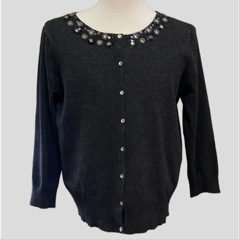 Cable & gauge jewelled cardigan
